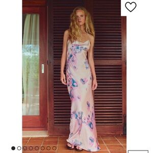 NWT Zara Satin Effect Low Back Tie-Dye Maxi Dress